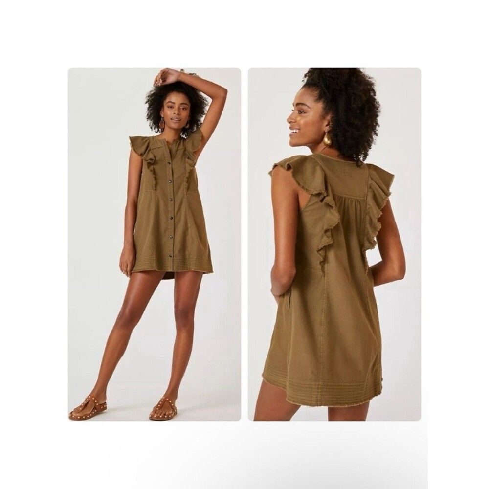 Anthropologie Pilcro Flutter-Sleeve Buttondown Tunic Mini Dress